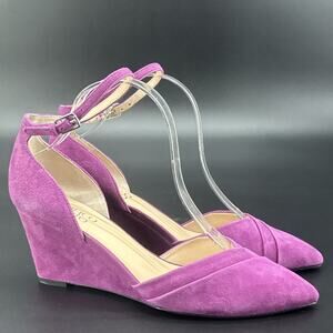 Franco Sarto FAYE Womens 8.5M Suede Wedge Heel Purple Strappy Ankle Holiday Chic